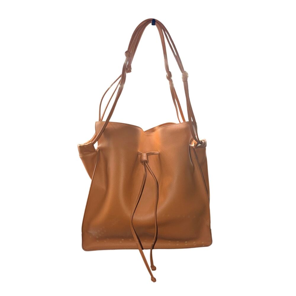 Von Holzhausen Camel Vegan Leather Oversized Tote Shoulder Bag messenger tote